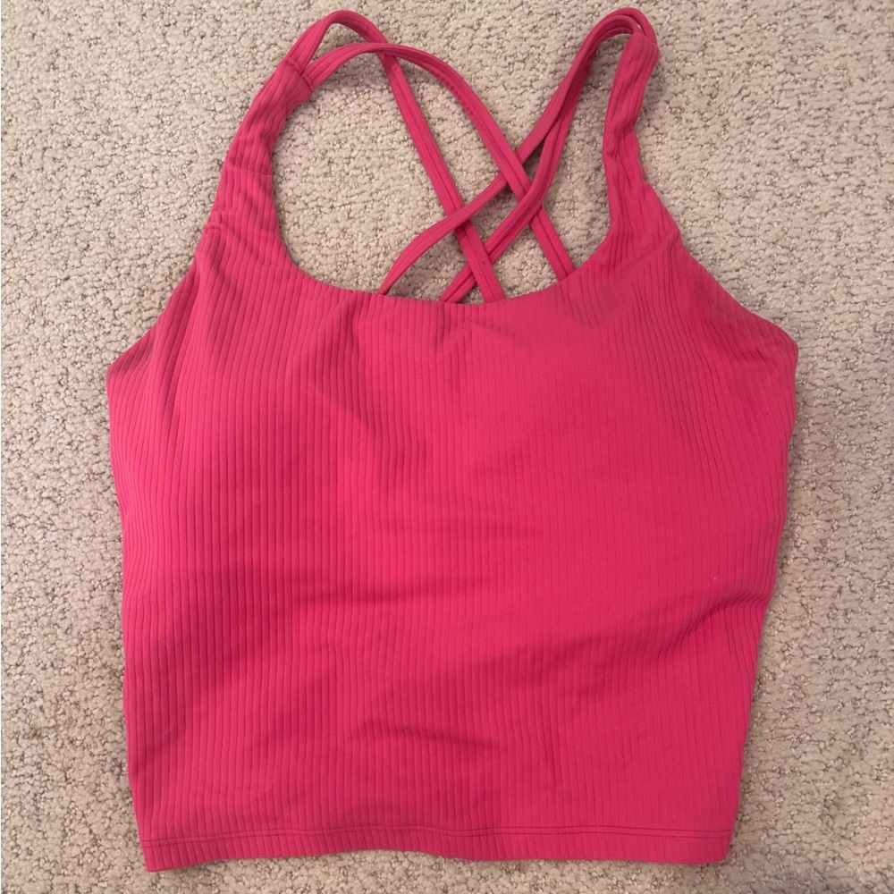 Amazon Women's Pink Ribbed Crisscross Tank Top